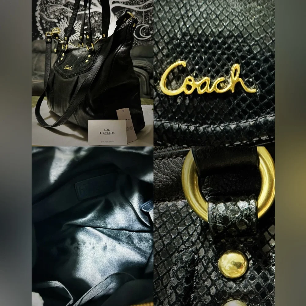 Vintage Style Y2K Coach Black Leather Shoulder Bag with Gold Accents make offer - Picture 8 of 17